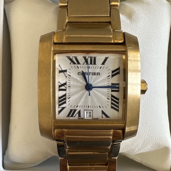 Cartier Gold FRANCAISE Large Tank 18k Yellow Gold w date window! VERY RARE! - Picture 5 of 8